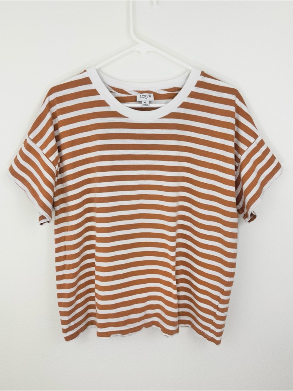 J.Crew XL Striped Tee Brown Orange White 100% Cotton Boxy Relaxed Basic T-Shirt